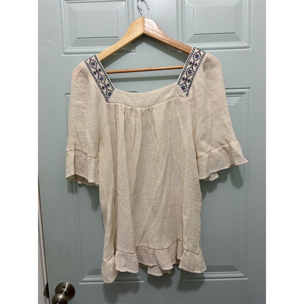 Blu Pepper Blouse Womens Size M Ivory Boho Embroidered Square Neck - Picture 5 of 9